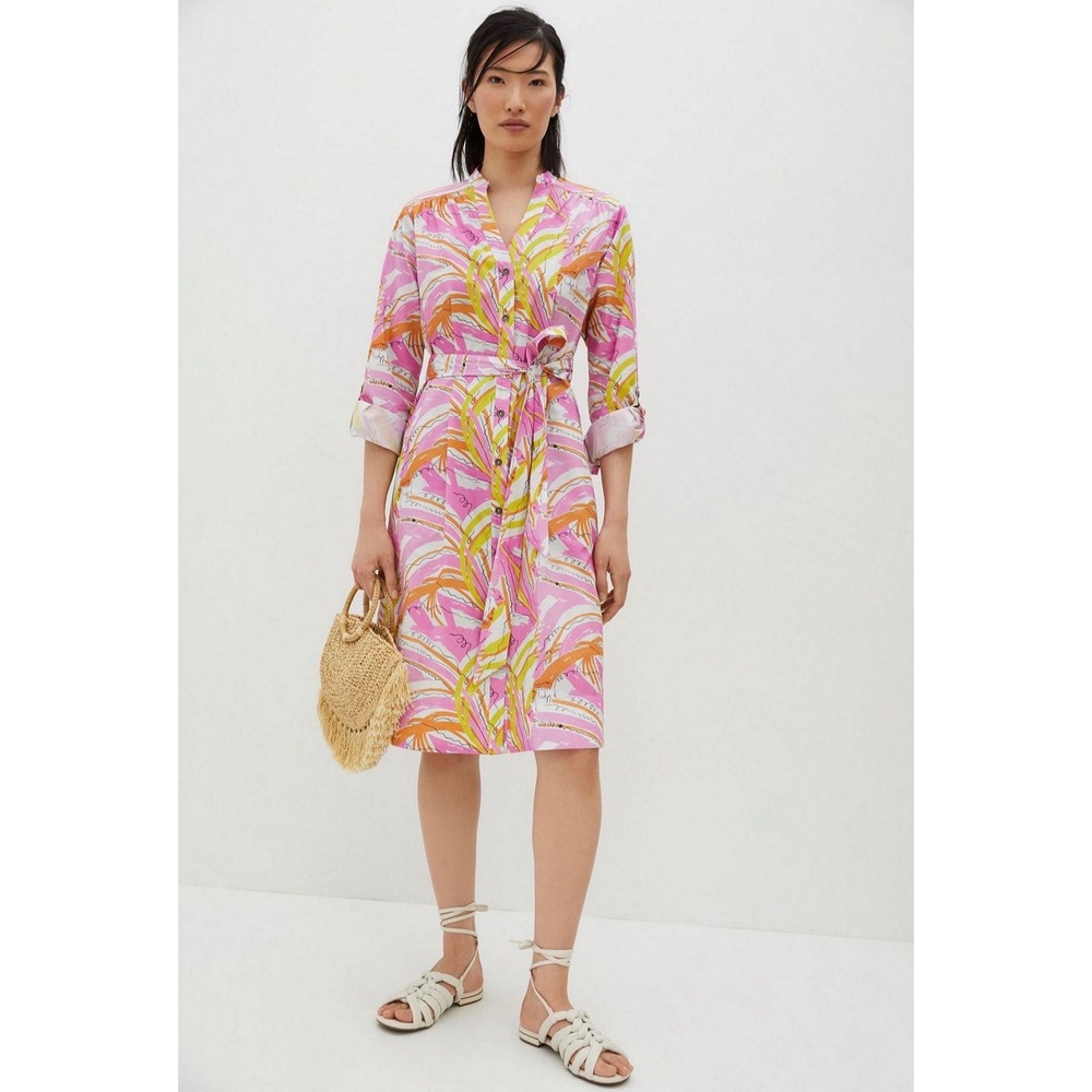 Vera for Anthropologie Confetti Midi Dress Pink Shirtdress Size Large